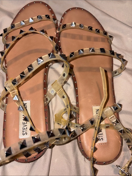 Steve Madden Shoes - Steve Madden Clear Pyramid-Stud Strappy Sandals with Tan Insole